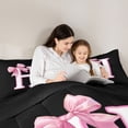 thumbnail image 4 of Erosebridal Pink Letter H Monogrammed Kids Full Size Comforter Sets,Cute Bowknot Bedding Sets For Bows Lover,Reversible Black 3pcs, 4 of 7