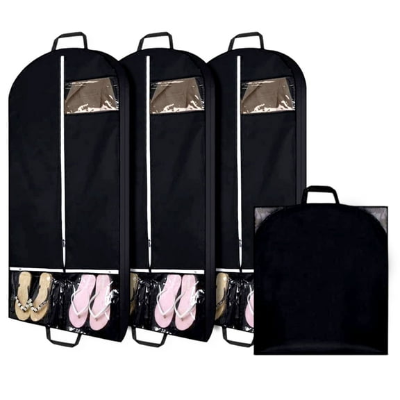 Lumikrypt 3 Pack 50'' Garment Bags for Travel,Garment Bags Hanging Clothes Organizer for Suits, Dresses, Coats, Tuxedos with Shoe Pocket