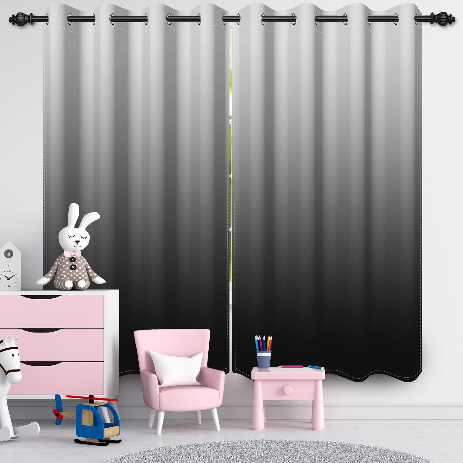 Nanqianyi Black Ombre Blackout Curtains with Grommet, Room Darkening Window Drapes for Living Room/Bedroom,2 Panels, 42x84 inches