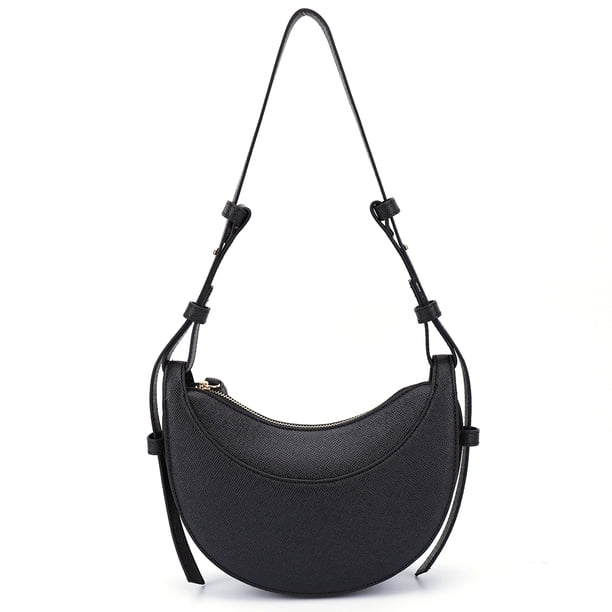 Bolso Hombro Con Forma Media para Mujer Piel Sintética Color Sólido para (negro)