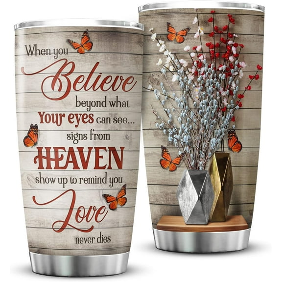 Butterfly Cups Tumbler When You Believe Beyond What Your Eyes Can See Memorial Coffee Cup Vintage Farmhouse Gift Inspiration Mug With Lid 20oz Monarch Butterflies Flowers