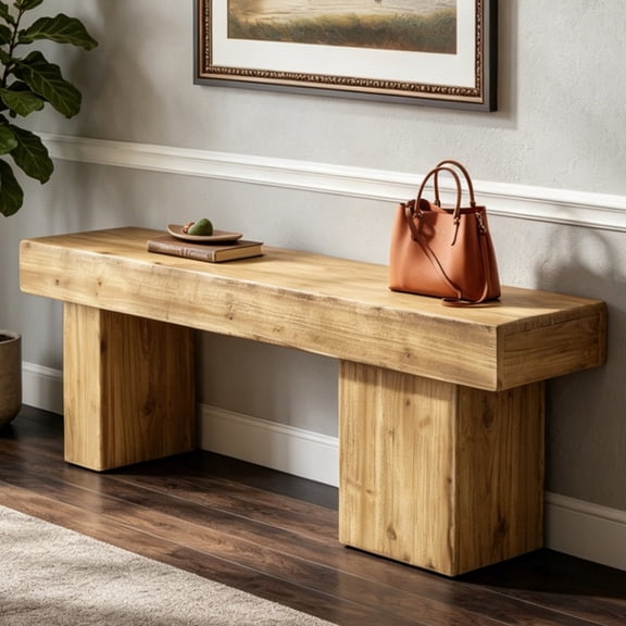 Fnova 47 Inch Solid Fir Wood Farmhouse Bench, Heavy Duty Bench with Artistic Asymmetrical Legs for Entryway Bedroom Living Room Dining Room Porch