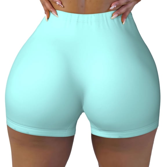 Seamless Workout Shorts Women - light-aqua Biker Gym Running Yoga Spandex Shorts for Women