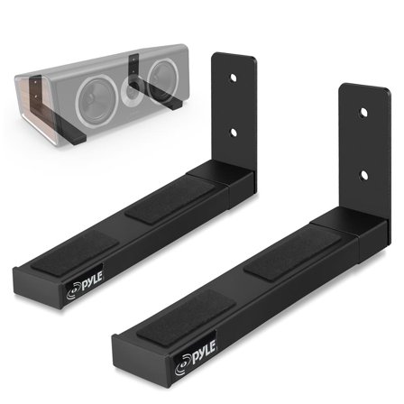 Pyle Speaker Wall Mount, Pair of Speaker Stands, Large or Small Speakers, 110 Lbs. Capacity, Black