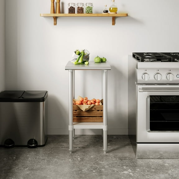 Flash Furniture 24x18 Portable Prep and Work Table with NSF Certified 18 Gauge Stainless Steel Top Shelf and Adjustable Galvanized Steel Undershelf