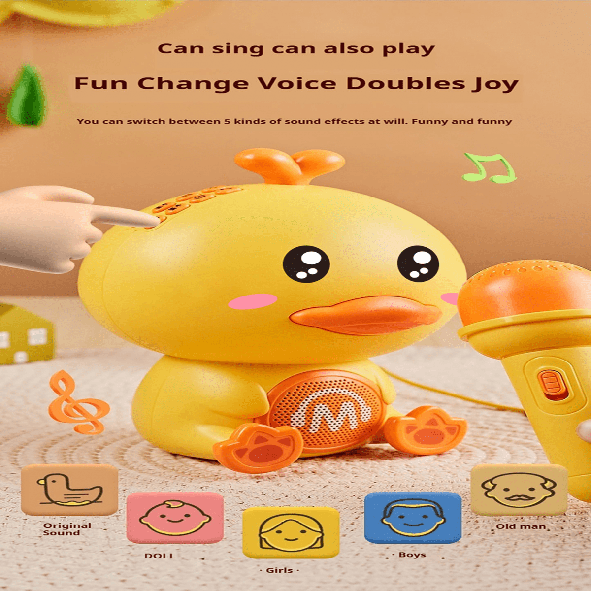 Mini Karaoke Machine Duck Toys for Kids, Portable Microphones Support 5 Change Voice for Girls Gifts