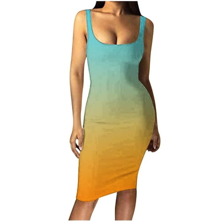 

jsaierl Women Fashion Summer Casual Sexy Printed Cold Shoulder Skinny Tank Sleeveless Slim Fit Dresses for women 2023