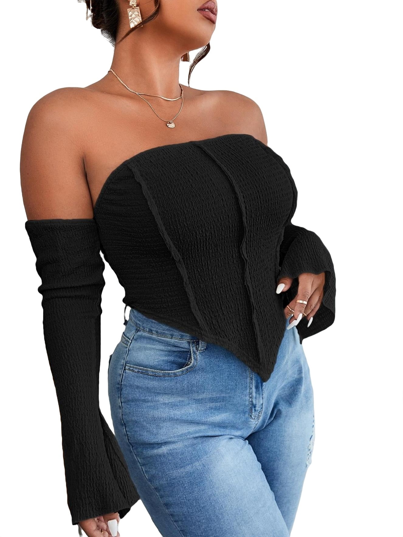 Sexy Plain the Top Long Sleeve Plus Size Women Tops (Women's) - Walmart.com