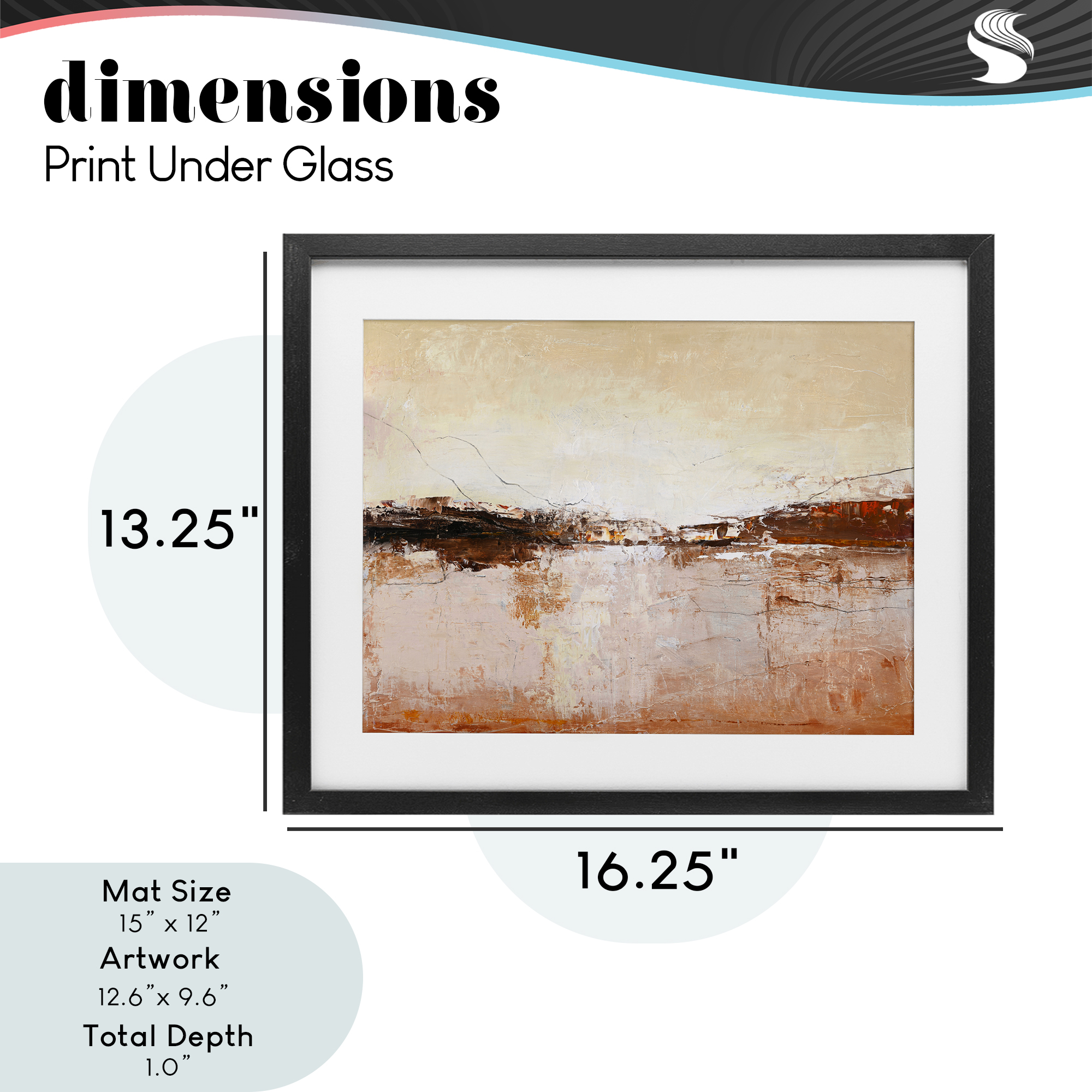 Warm Distressed Horizon Black Framed Print Under Glass, design by Design Fabrikken