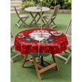 thumbnail image 3 of Outdoor Tablecloth with Umbrella Hole and Zipper, Christmas Gnomes Round Table Cloth 60 Inch Waterproof Tablecloth, Winter Xmas Snowflakes Textured Red Picnic Table Cover for Patio Camping, 3 of 7