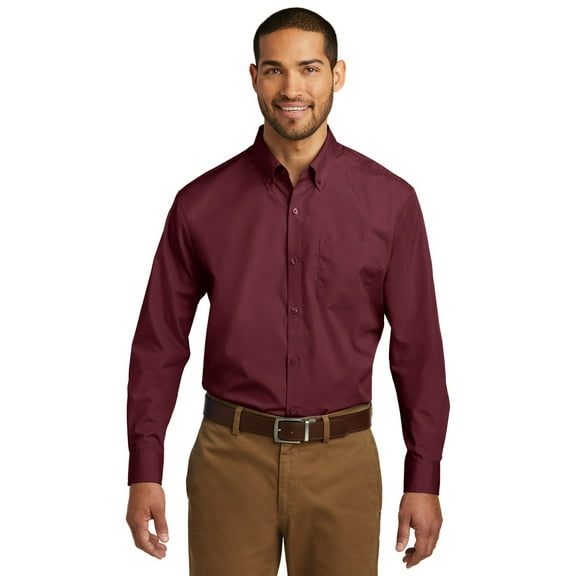 Port Authority Adult Male Men Plain Elbow Sleeves Shirt Burgundy X-Small