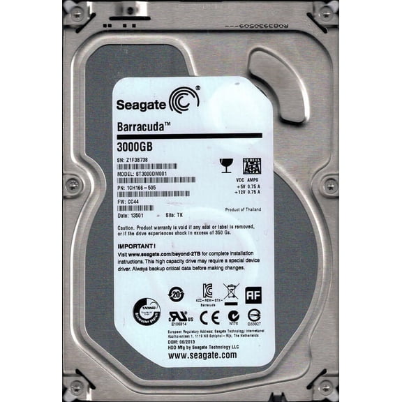 ST3000DM001 P/N: 1CH166-505 F/W: CC44 TK Z1F Seagate 3TB Desktop Hard Drive