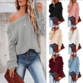 thumbnail image 2 of Suéter holgado de color liso con cuello redondo para mujer, otoño e invierno, para mujer, 2 of 6