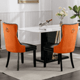 thumbnail image 3 of Tcbosik 2 Pack Upholstered Dining Room Chairs with Button Tufted Back, PU Leather & Velvet Kitchen Chair with Solid Wood Legs, Easy Assembly, Black & Orange, 3 of 11
