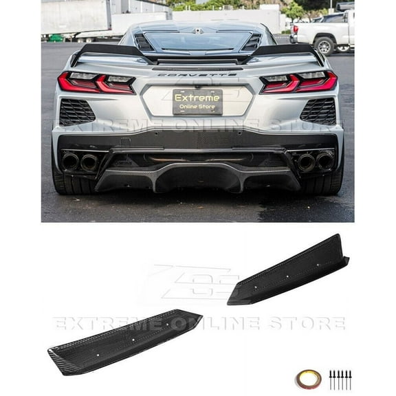 Replacement For 2020-Present Chevrolet Corvette C8 Models | Z51 Style CARBON FIBER Rear Trunk Lid Wing Spoiler Add-On Wickers Pair
