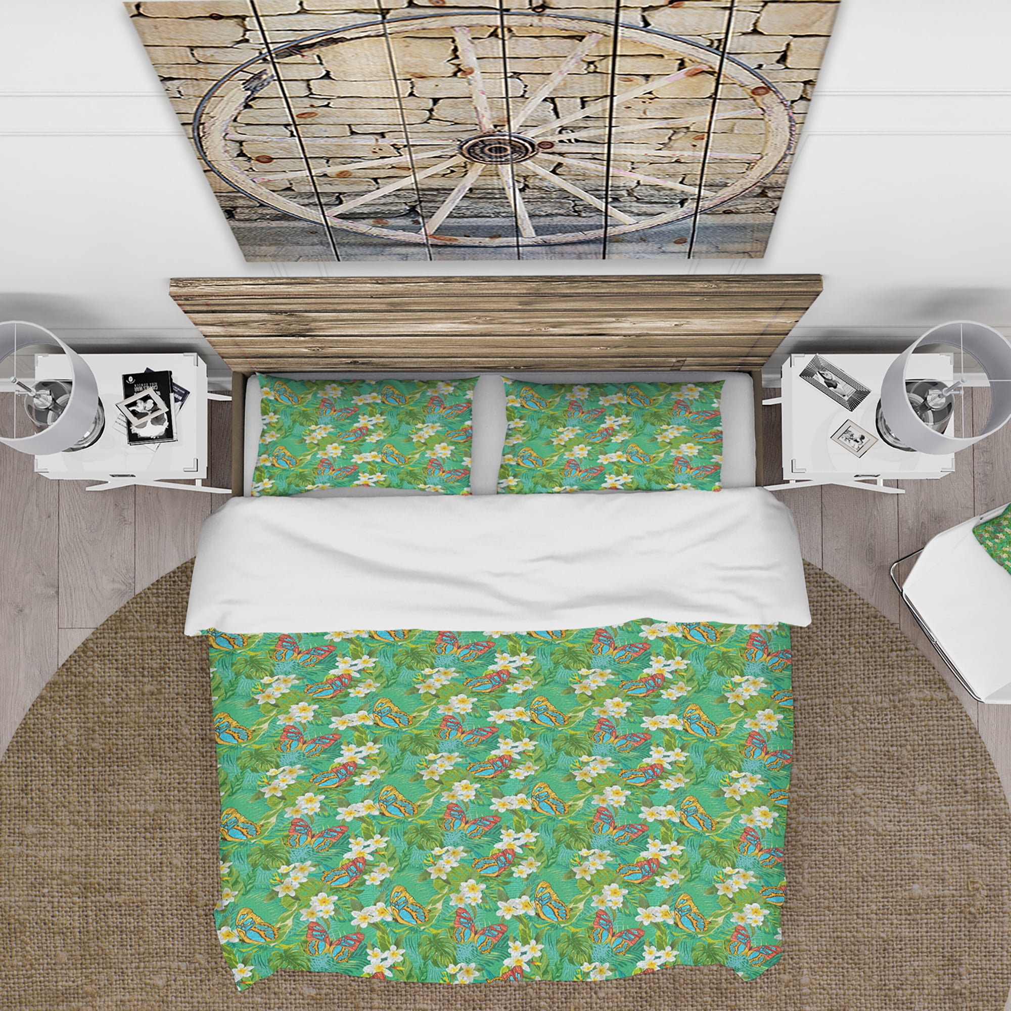 Designart 'Tropical Pattern with Flowers & Butterflies' Tropical Duvet Cover Set
