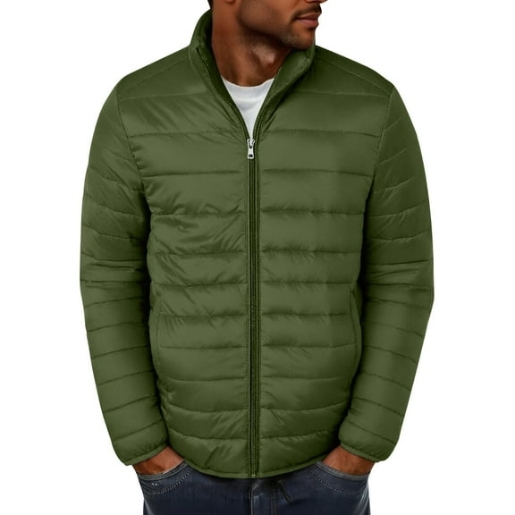 AIEOTT Men's Lightweight Puffer Jacket Winter Warm Stretch Quilted Puffy Jackets Stand Collar Full Zipper Coats with Pockets