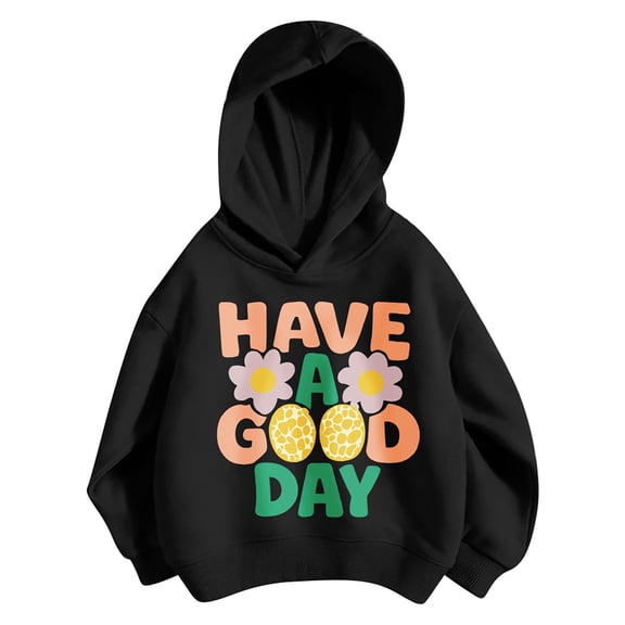 Hiijoy Girls Loose Fit Hoodies Casual Cute Cozy Pullover Sweatshirts, Black, Sizes 3-10