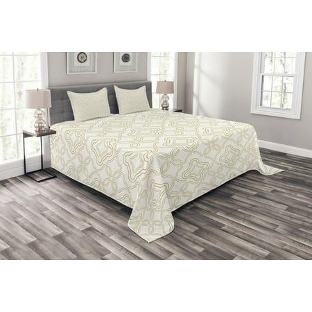 Ivory Bedspread Set Geometric Shabby Chic Motif With Classic