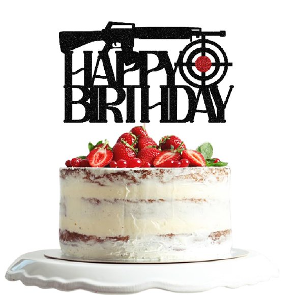Cake Topper Dxsdgetue Gun para fiesta de cumpleaños, color negro, purpurina