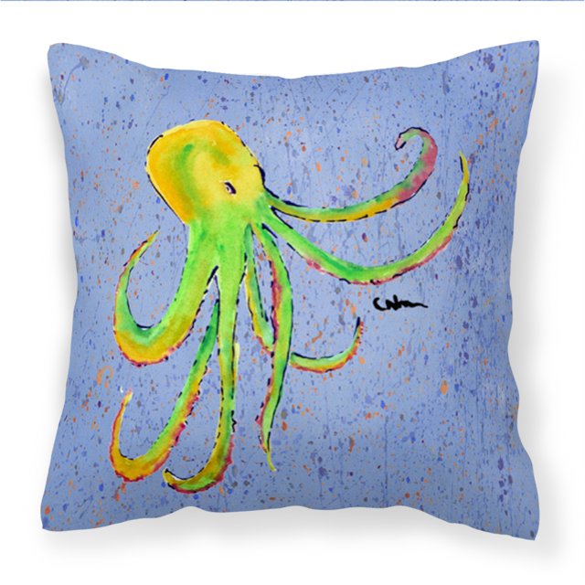 "Caroline's Treasures Octopus on Blue Fabric Cojín decorativo 8524PW1414, 14Hx14W, multicolor" Caroline's Treasures 8524PW1414