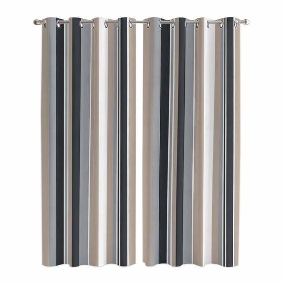 Kitchen Curtains 84 Inch Length 2 Panels, Black Grey Brown Striped Grommets Window Treatment Curtain, Modern Stripes Art Farmhouse Thermal Curtains Drapes for Living Room/Bathroom