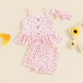 thumbnail image 2 of Odeerbi Infant Girls 3 Piece Outfits Camisole Tops Shorts Set Summer Clothes Fashion Casual Cute Printed Round Neck Collar Sleeveless Tops Shorts Sets Pink, 2 of 7