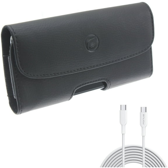 6ft Long Type-C Cable w Case Belt Clip for Samsung Galaxy S20 - PD Fast Charger Cord Power Wire Sync [USB-C to USB-C], Leather Holster Cover Pouch Loops W7W fits Samsung Galaxy S20