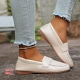 thumbnail image 2 of Penny Loafers for Women Wide Toe Box Soft Leather Casual Slip on Flat Shoes Fashion Solid Color Nonslip Walking Shoes White Size 8.5, 2 of 6