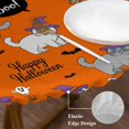thumbnail image 3 of Orange Halloween Round Tablecloth, Fitted Table Cover with Elastic for 55"-60" Round Tables, Cat Bat Ghost Pumpkins Table Cloth Outdoor Indoor Dinning Party Waterproof Tablecloths, 3 of 7