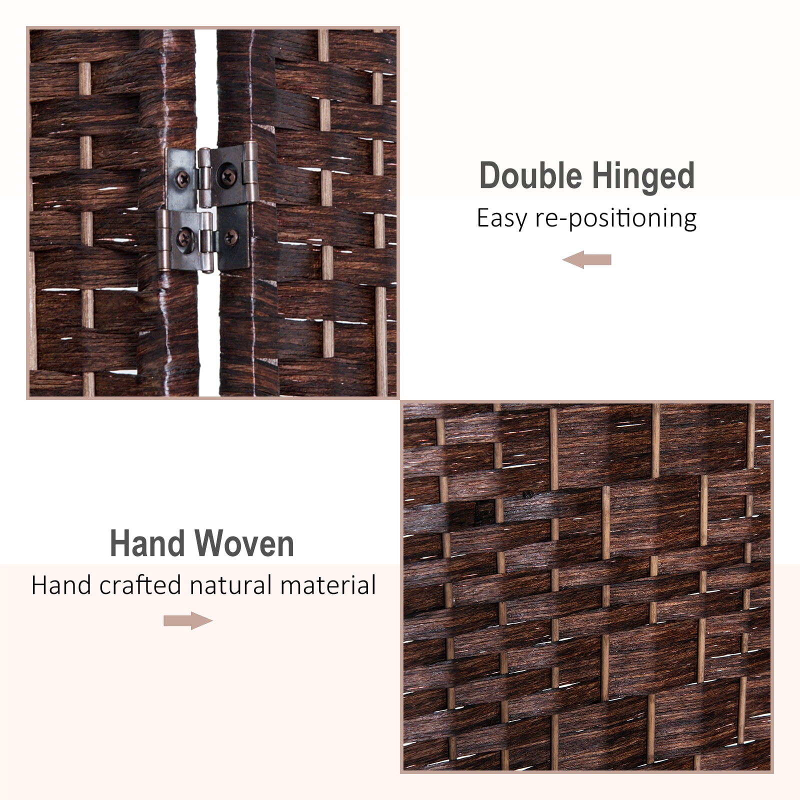 Royard Oaktree 4 Panel Folding Room Divider, 6' Tall Portable Privacy Screens, Wicker Weave Divider with Wood Frame, Freestanding Partition Wall Dividers for Home Office Bedroom, Brown