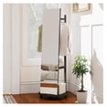 thumbnail image 2 of Full Length Mirror with Coat Rack, 55" Standing Floor Mirror with Lockable Wheels, Hanging Rods, & Storage Shelves, for Bedroom, Closet, Living Room, Entryway (Black & Dark Walnut), 2 of 9
