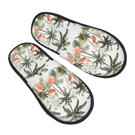 

Ocsxa Mens Womens Cozy Memory Foam Scuff Slippers Slip On Warm House Shoes Indoor/Outdoor-Flamingo Palm Trees