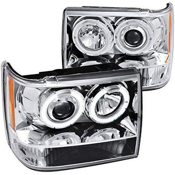 Halo Projector Headlight In Chrome Housing Clear Lens Made For And Compatible With 1993 - 1996 Jeep Grand Cherokee 93 94 95 96
