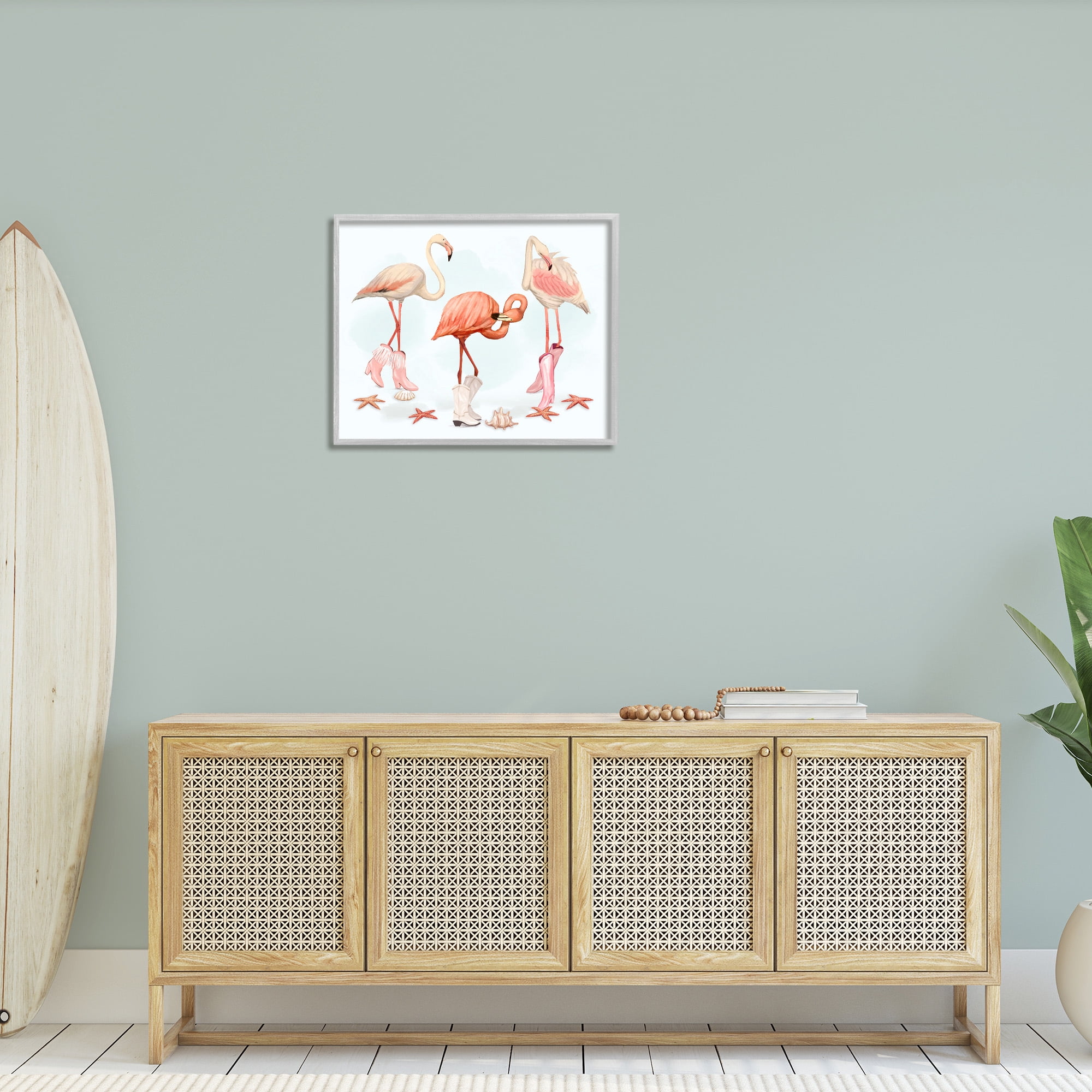 Stupell Industries Minimal Cowgirl Flamingos Animals & Insects Painting Gray Framed Art Print Wall Art, 30 x 24