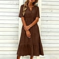 thumbnail image 5 of Ayolanni Solid Dresses for Women 2026 V Neck Short Sleeve A-Line Maxi Dress Casual Beach Knit Elegant Long Dress with Pockets Brown L, 5 of 6