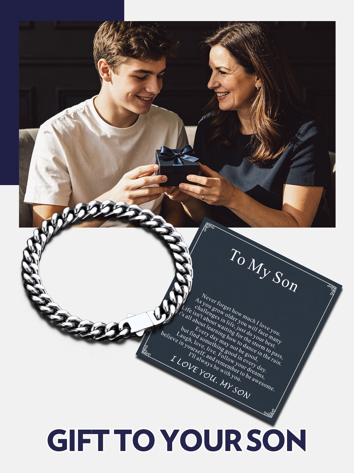 Bandmax 7MM Cuban Chain Bracelet for Men 9" Stainless Steel Hand Bracelets Gift with Card To Son Graduation Birthday Father's Day