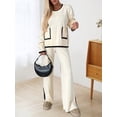 thumbnail image 5 of Women'S 2 Pcs Set Casual Long Sleeve Knit Pullover Top and Wide Leg Pants Sweatsuit Lounge Sets White XXL, 5 of 9