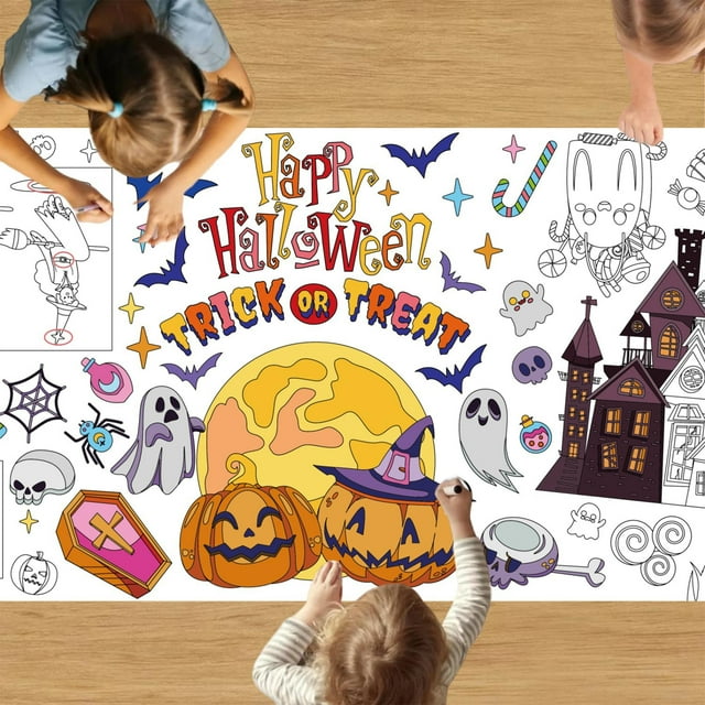 Halloween Giant Coloring Poster Happy Halloween Large Coloring Banner Pumpkin Boo Ghost Castle Huge Jumbo Color