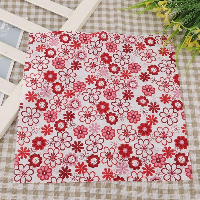 Sonew Patchwork,7pcs Cotton Fabric Square Flower Pre-cut DIY Patchwork Cloth Red Flower Series, Square Patchwork