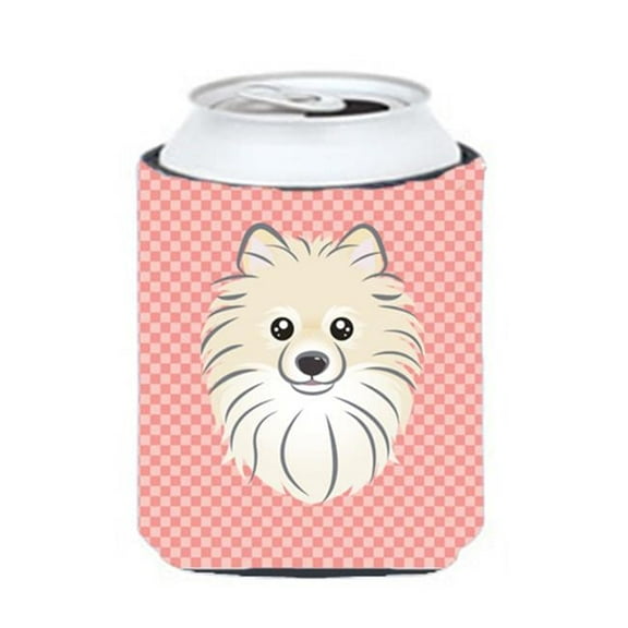 Checkerboard Pink Pomeranian Can Or Bottle Hugger, 12 Oz.
