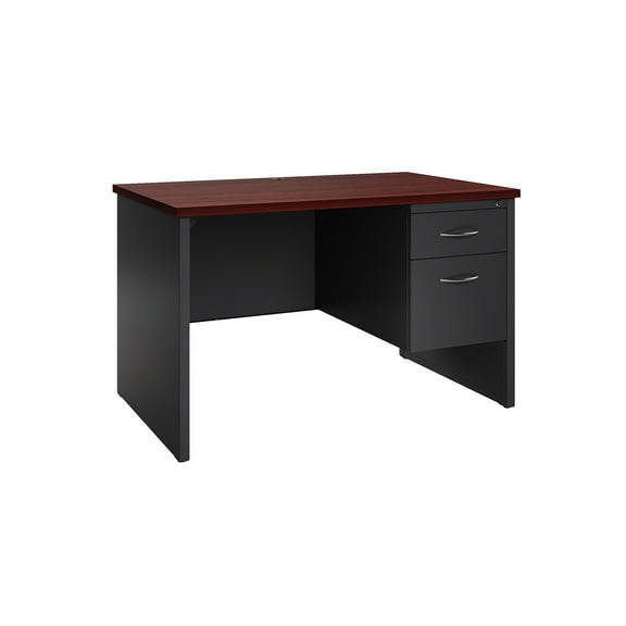 Hirsh Executive Office Modular Right-Hand Single Pedestal File Office Desk, 30" D x 48" W, Charcoal/Mahogany