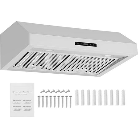 Range Hood 30 Inch, 400CFM Stainless Steel Kitchen Stove Vent Hood 3 Speed Exhaust Fan Touch, Wall Mount Range Hood with Ducted Ductless Convertible, Aluminum Filters