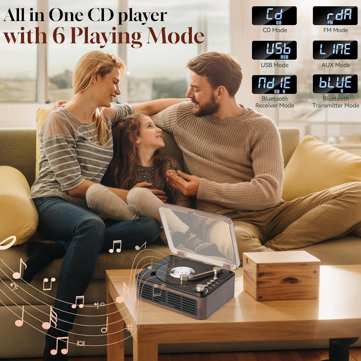 Gueray CD Player with Hifi Stereo Sound Vintage CD Player Bluetooth CD Raido Player with Speakers & FM Radio Retro Support USB & AUX Playback for Audio Books