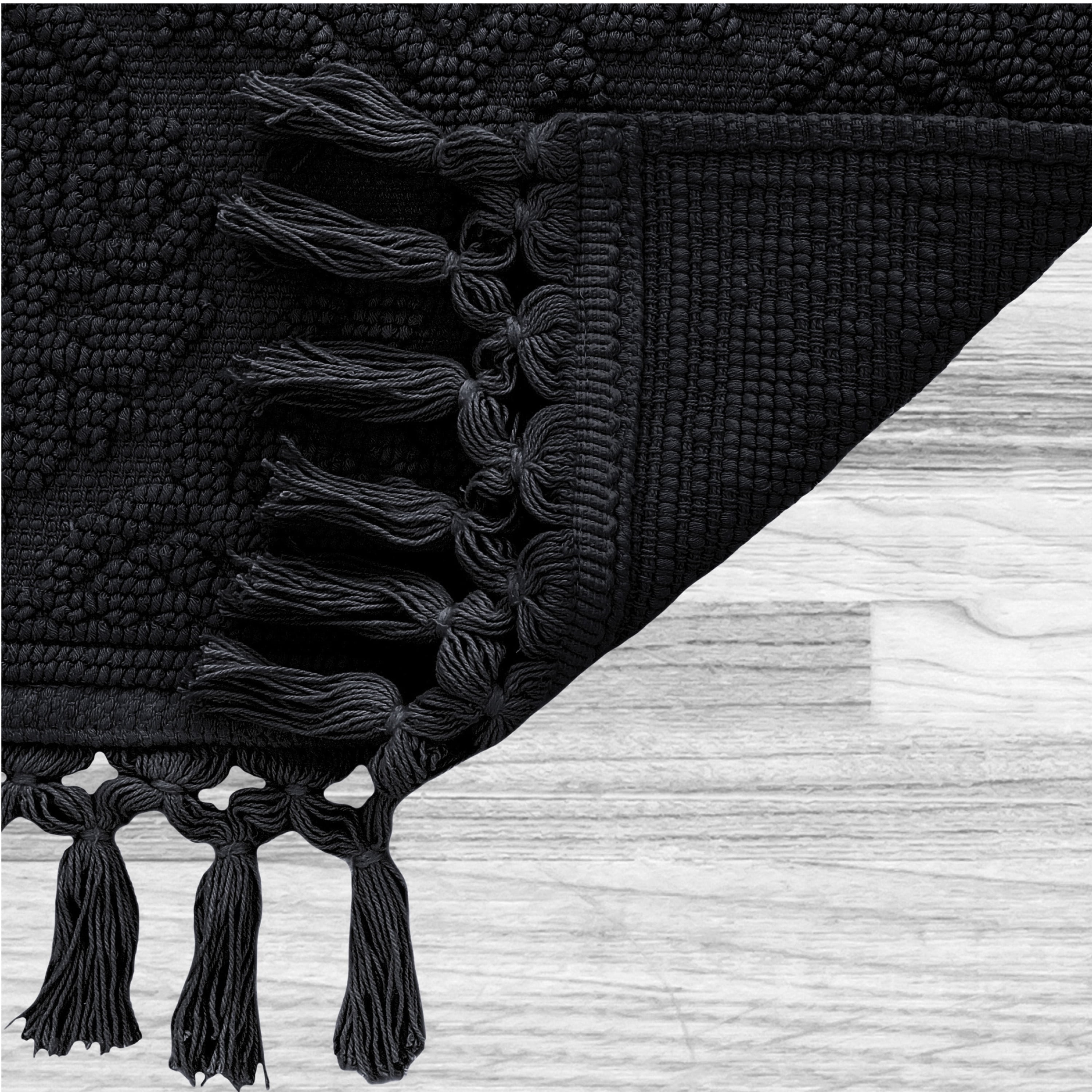 Jean Pierre Ricardo Cotton Fringe 2-Piece Bath Rug Set, Black