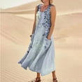 thumbnail image 2 of Mohiass 2024 Cotton Linen Sleeveless Plus Size Dresses for Women Tropical Casual Round Neck Sundress with Pockets Blue S, 2 of 7