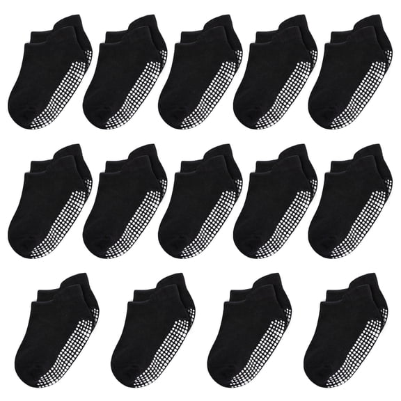IMIVIO Black Baby Boy Socks 12-18 18-24 12-24 Months Toddler Socks 2T-3T with Grips, 14 Pack