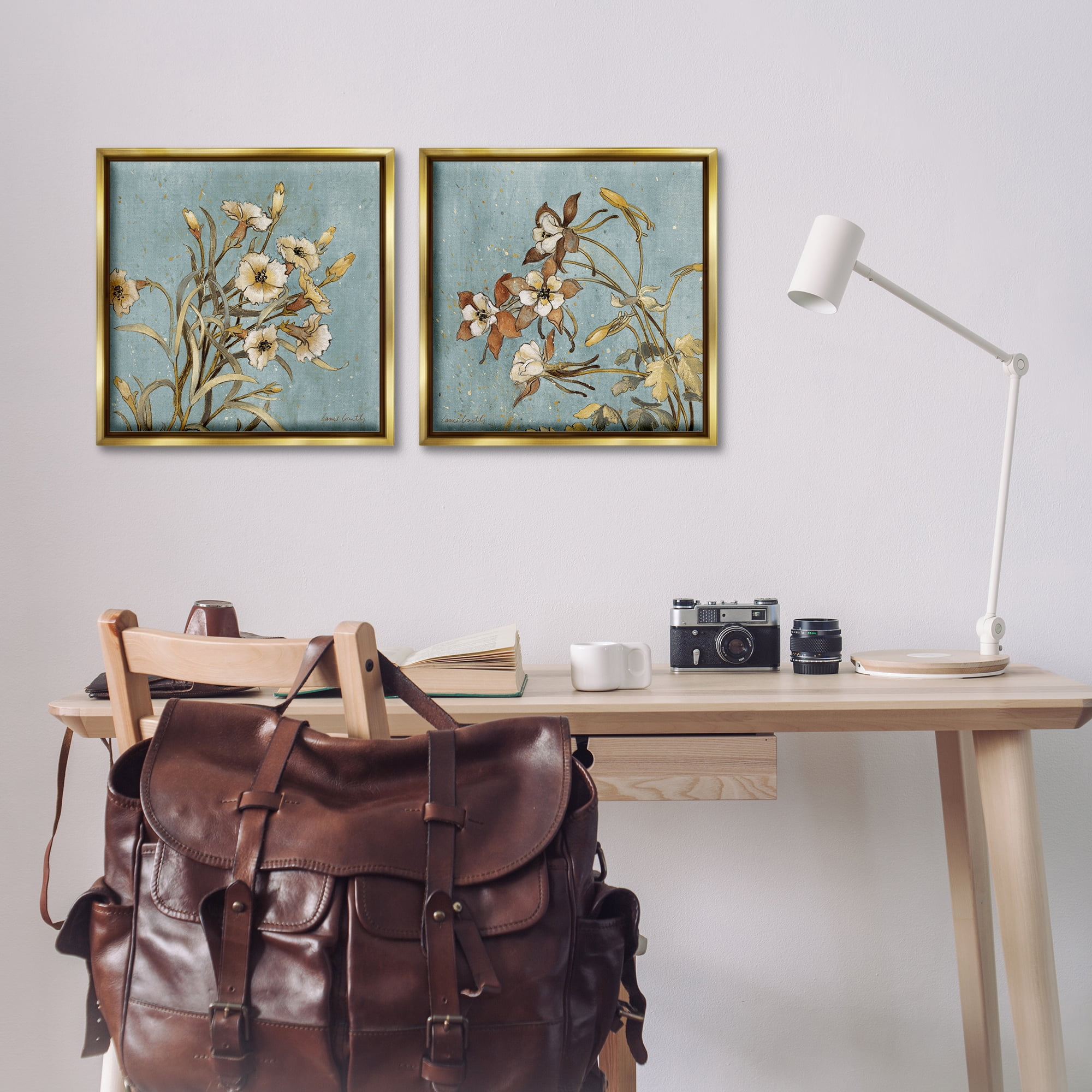 Stupell Industries Traditional Flower Portrait Plants & Flowers Painting Gold Floater Framed Canvas Art Print Wall Art, 18 x 18, Set of 2