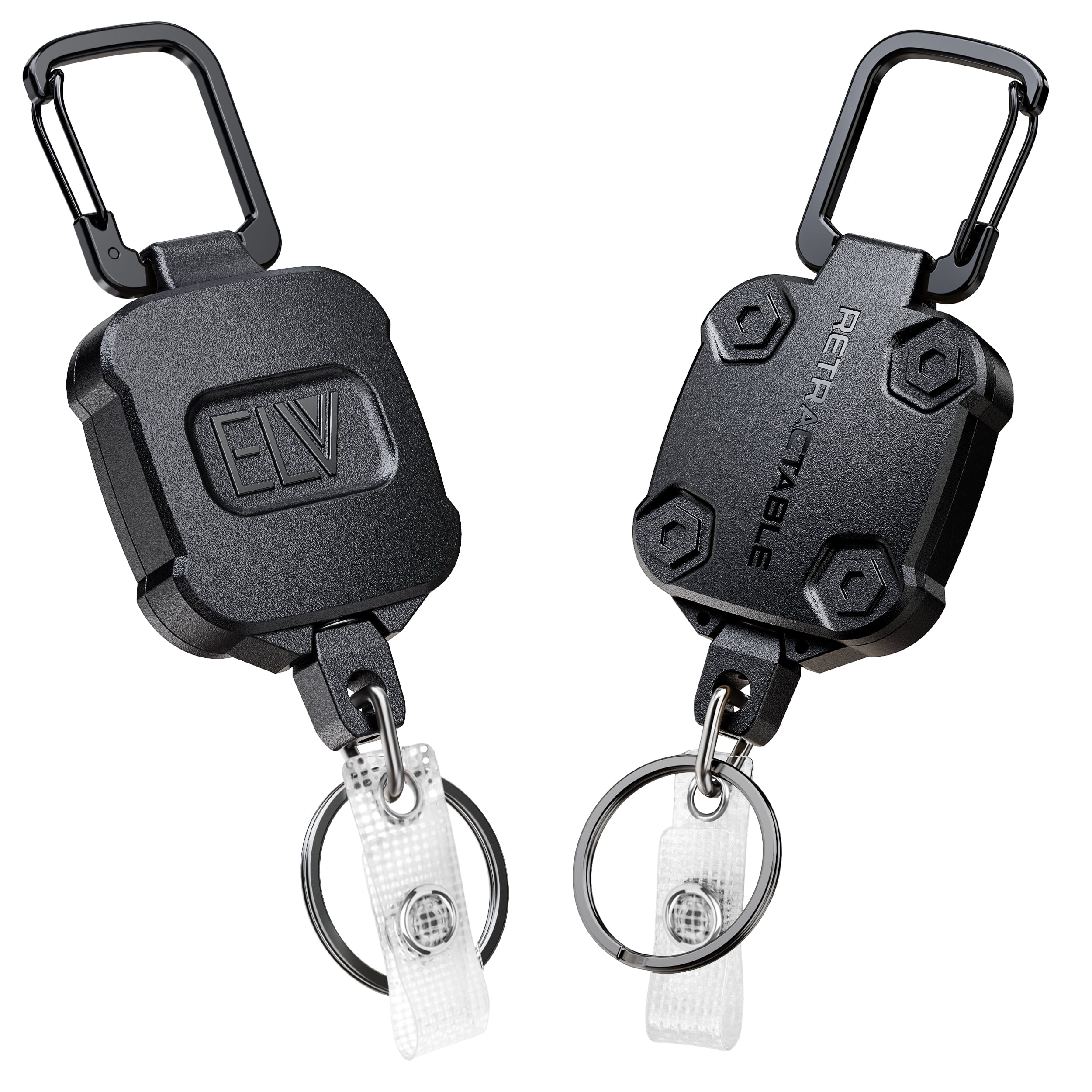 KEY-BAK SUPER48 Locking Retractable Keychain Leather Black Polycarbonate Case 