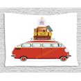 thumbnail image 1 of Camper Tapestry, Cartoon Style Retro Minivan with Suitcases and Bird Cage Traveling Theme Holiday, Wall Hanging for Bedroom Living Room Dorm Decor, 60W X 40L Inches, Multicolor, by Ambesonne, 1 of 2